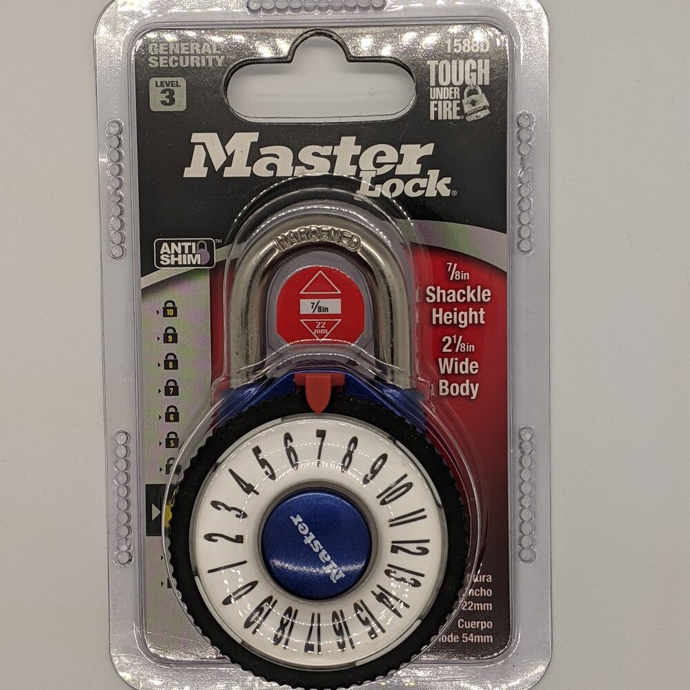 Master Lock 1588D Magnification Combination Dial Padlock 7/8" Shackle Blue